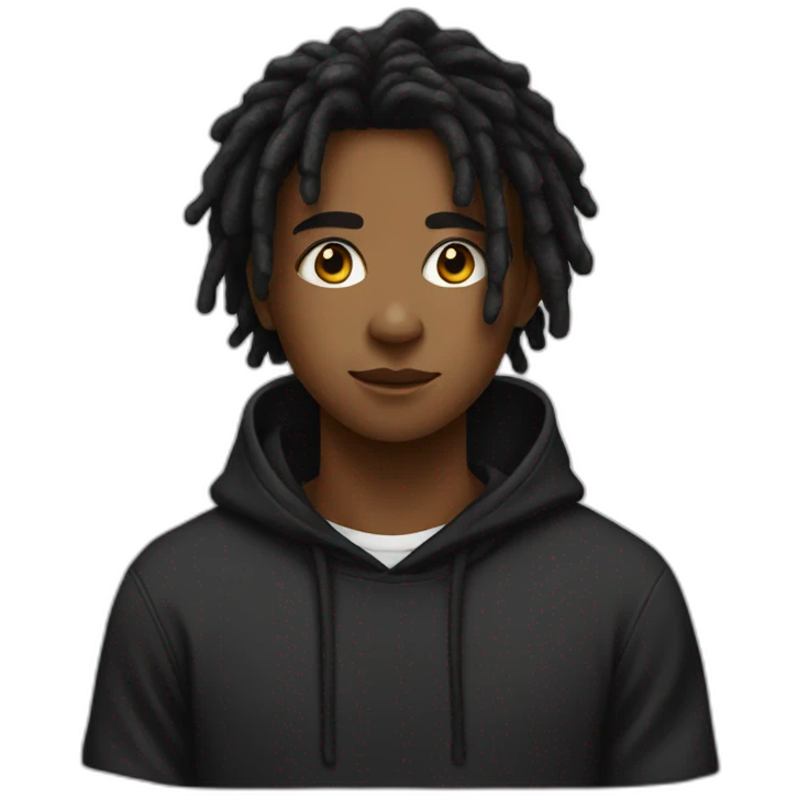 A black teenager with dread locks in the back wearing a black hoodie emoji