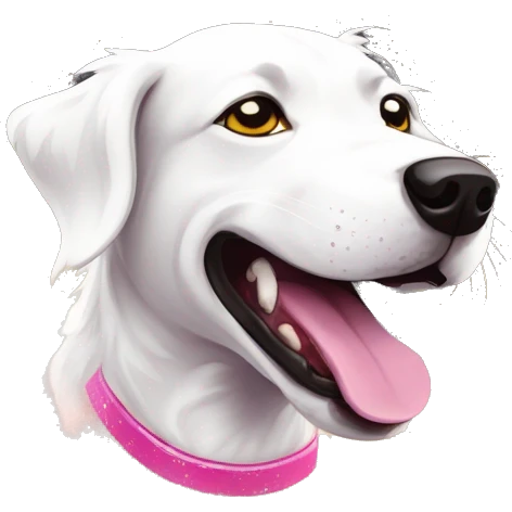 Sparkling crazy white aggressive dog dancing snow mad eyes illustration doodle high contrast lightning bolt halo sun beams white pink yellow red party sparkle glitter emoji