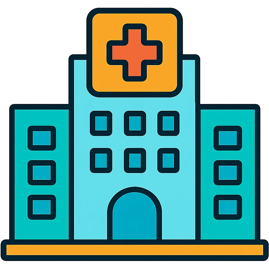 Modern hospital building in Bangkok with medical cross symbol emoji