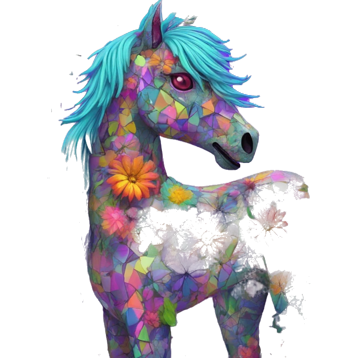 Trippy patchwork glass Zombie Pegasus unicorn psychedelic flowers floral groovy art neon rave raving emoji