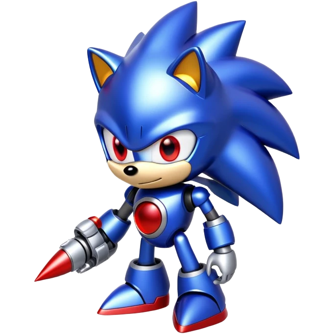 Metal Sonic robot hedgehog with red eyes, metallic blue body, and jet boosters emoji