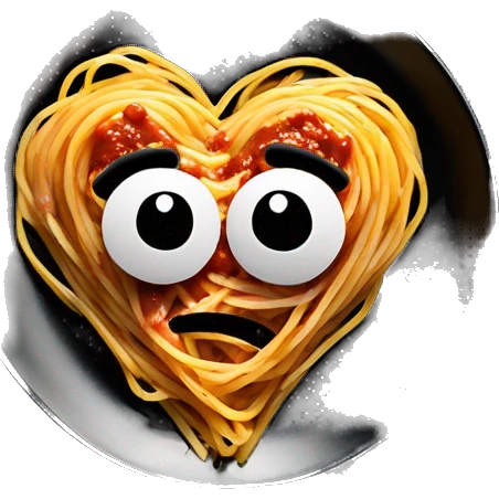 Heart shape spaghetti and sauce on black heart plate emoji