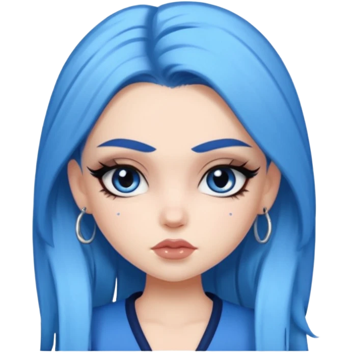 pale skin, bratz baddie, beautiful eyes,dark eyebrows, eyeliner, blue hair emoji
