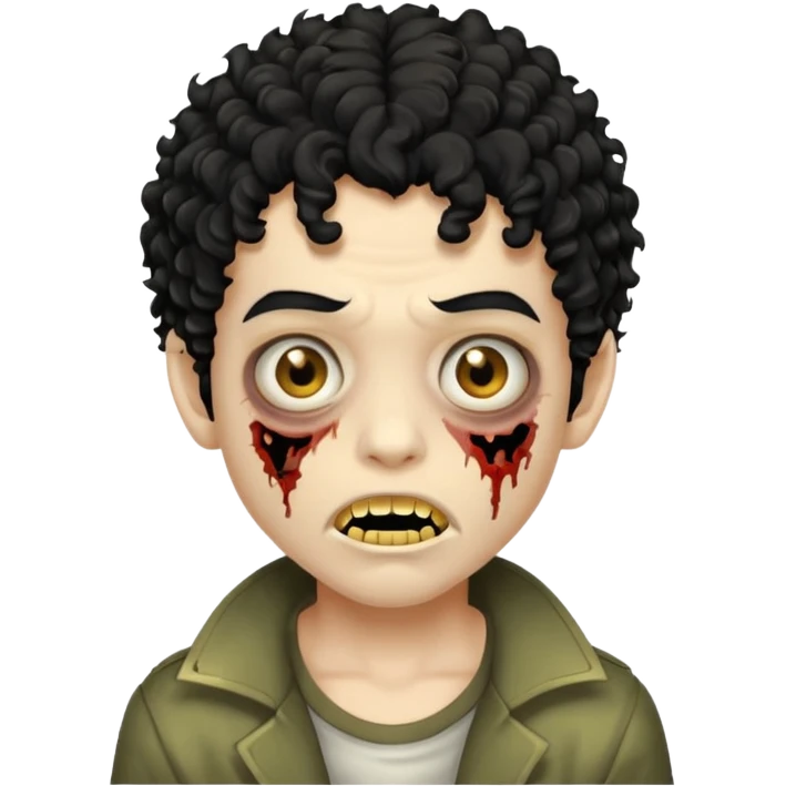 menino com cabelo cacheado preto e olhos marrons, com a boca lembrando a de um zumbi e com grills dourados emoji