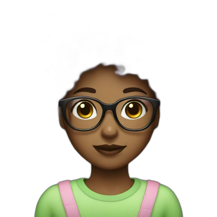 Girl with pink glasses green eyes and afro dark brown curly hair fringe emoji