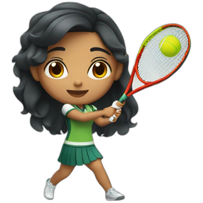 indian girl teenager playing tennis wearing a spartan uniform with wavy black hair emoji