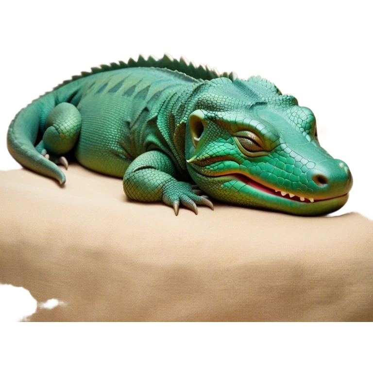 Meme-Worthy cute Sleeping Komodo Dragon Lizard Portrait Emoji, Head resting peacefully with a contented smile, showcasing a rugged, textured form and eyes gently closed in serene slumber, Simplified yet comically adorable features, highly detailed, glowing with a soft, drowsy glow, high shine, relaxed and utterly lovable, stylized with an air of playful laziness, bright and heartwarming, soft glowing outline, capturing the essence of a sleeping ancient guardian that feels destined to become the next viral icon of adorable rest! emoji