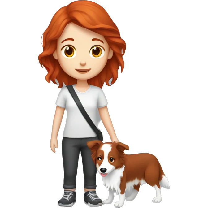 Redhair girl with border collie emoji