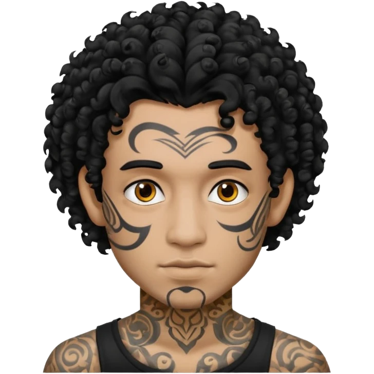 man curly hair and face tattoo emoji