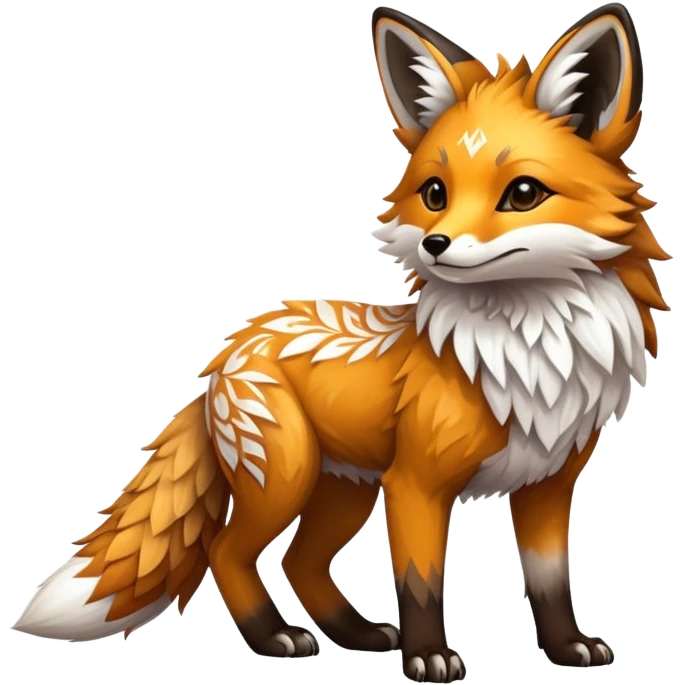 Epic Feral Rare Fantasy shiny cool fluffy Vernid-Trico-Fox-species-hybrid-animal by LiLaiRa, tribal-Art-patterns , tufted ears, full body emoji