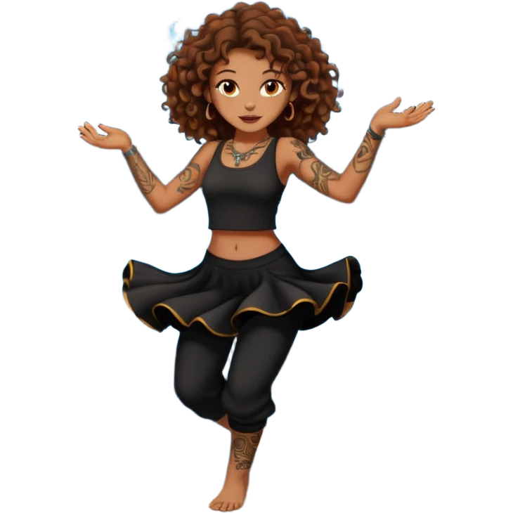 Sexy brown eyes, brown curly hair, white ethnicity with tattoo, mystic vibe, dancing in the fire in the night  emoji