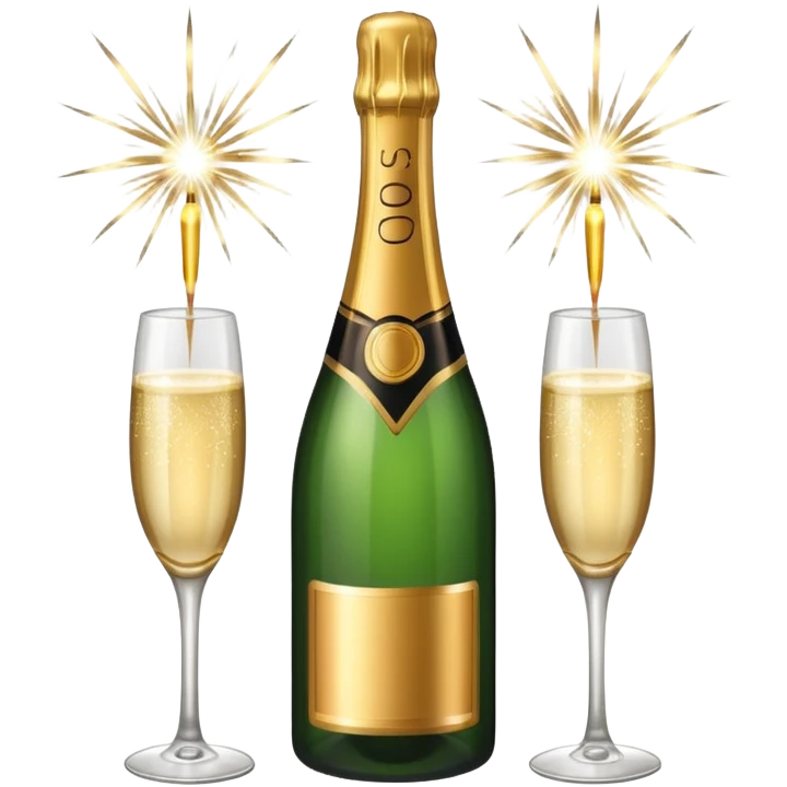 champagne bottle and champagne glasses and champagne sparklers  emoji