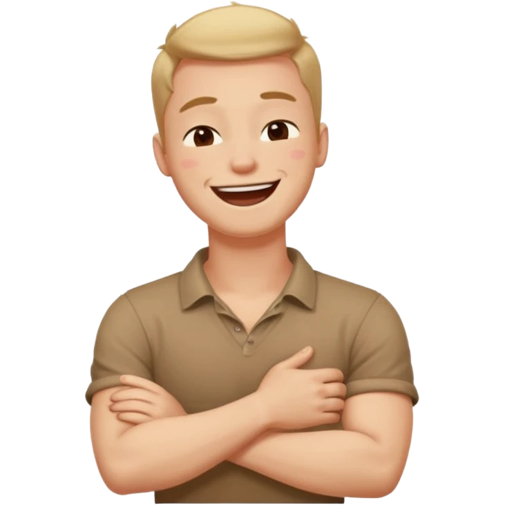 arms crossed holding neck laughing eyes closed guy emoji