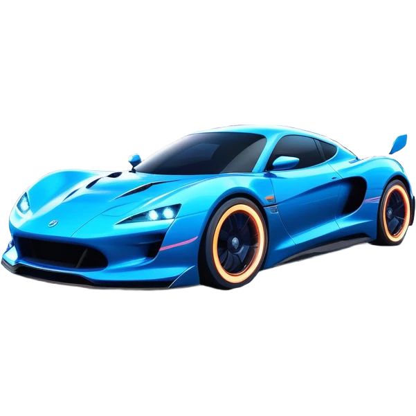 An icon showing a sleek car speeding through a neon-lit cityscape, inspired by Need for Speed. The design features dynamic motion lines, glowing tires, and a vibrant city backdrop with skyscrapers and lights. The rush of high-speed racing is highlighted. Transparent background. emoji