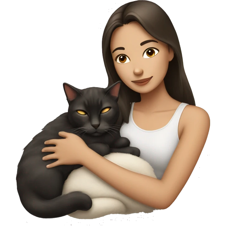 Girl brunette with cat sleeping emoji