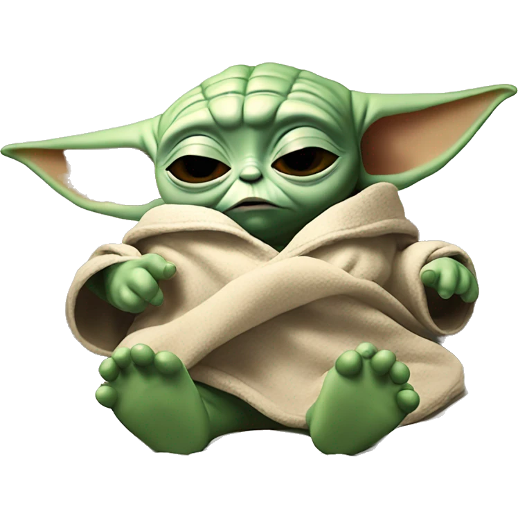 baby yoda is lying in bed with his eyes closed. Around him are flying letters ZZZZ emoji