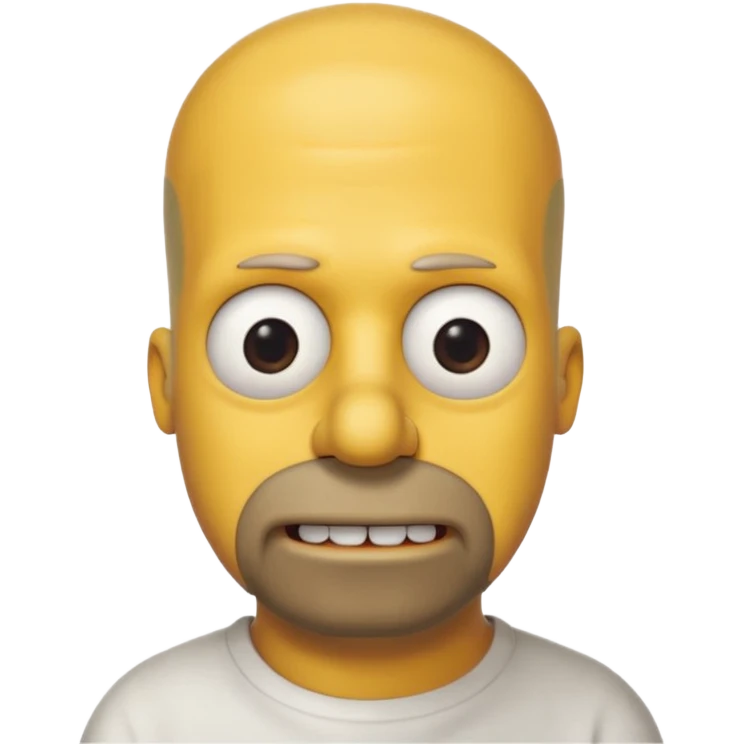 Homer Simpson, yellow skin, bald + 2 hairs left, short side hair, beard shadow, overbite, big black eyes emoji