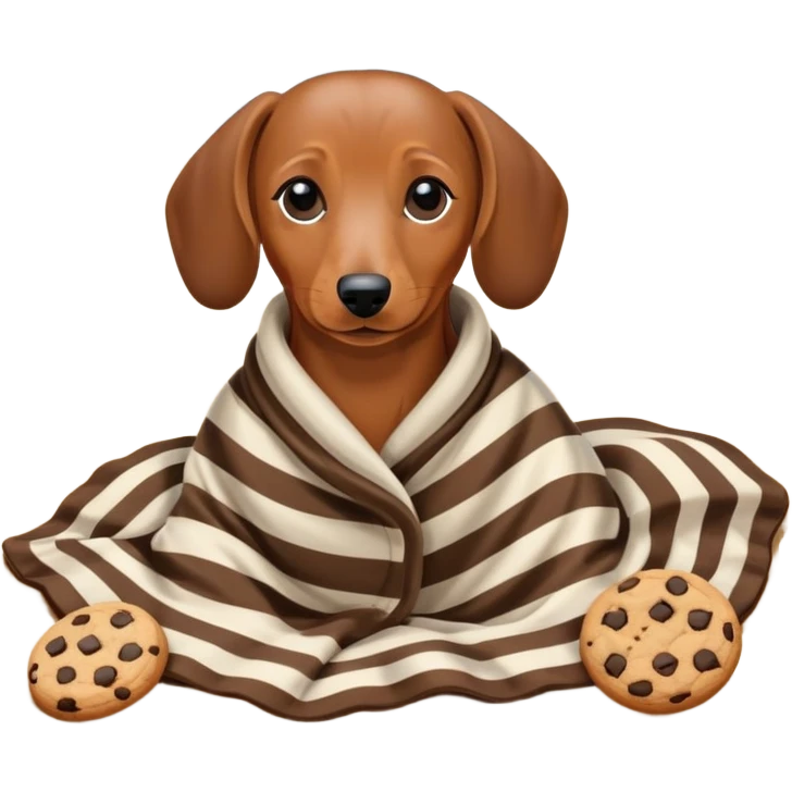 Wiener dog with blanket and a cookie on the beach  emoji