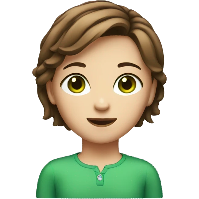 girl with short brown hair, square face and green eyes emoji