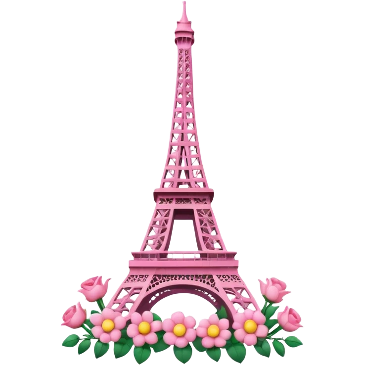 Pink Eiffel tower with real life realistic flowers emoji