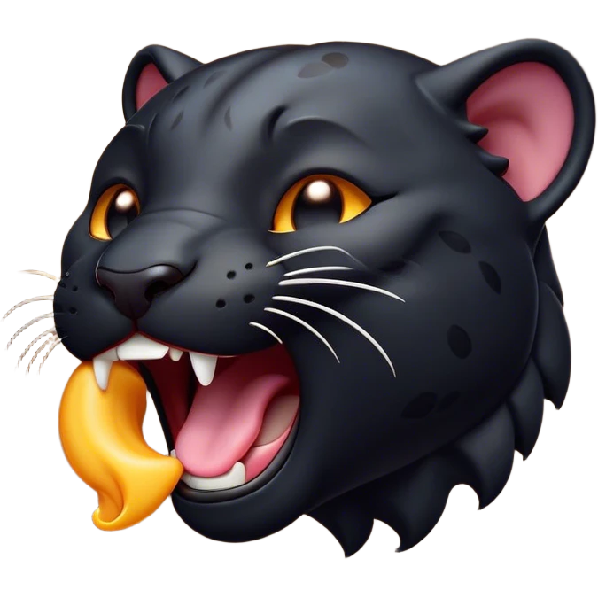 Cinematic Cute Yawning Panther Portrait Emoji, Head tilted slightly with a dramatic, wide-open yawn, showcasing a sleek, shadowy form with drowsy, half-closed eyes and a relaxed, open expression, Simplified yet irresistibly adorable features, highly detailed, glowing with a soft, cozy dark glow, high shine, relaxed yet expressive, stylized with a dash of whimsical elegance, soft glowing outline, capturing the essence of a drowsy yet affectionate jungle guardian that appears ready to stretch out for a nap! emoji
