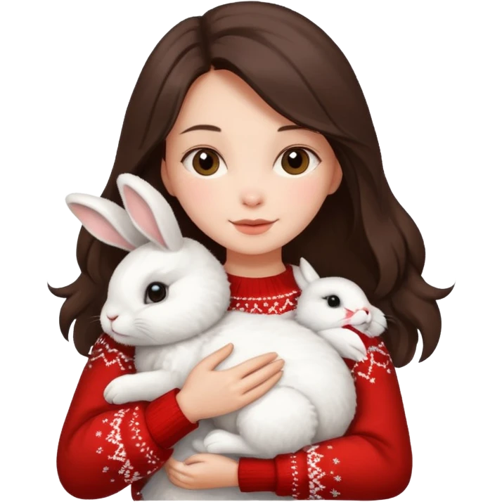 Brunette hugging rabbit christmas emoji