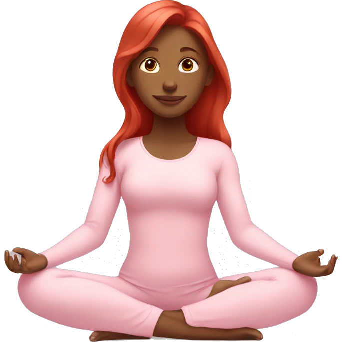 girl with long red hair in a baby pink outfit doing yoga emoji