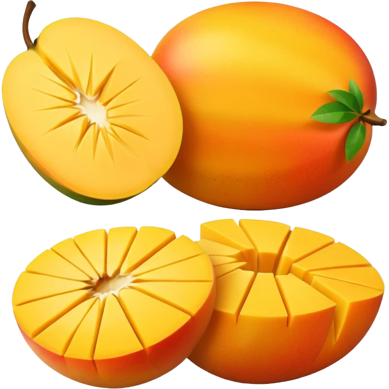 minimal emoji style, single sliced mango with cube-cut surface, flat design, bright yellow-orange, isolated, no face, no background, not cartoon, not multiple cubes emoji