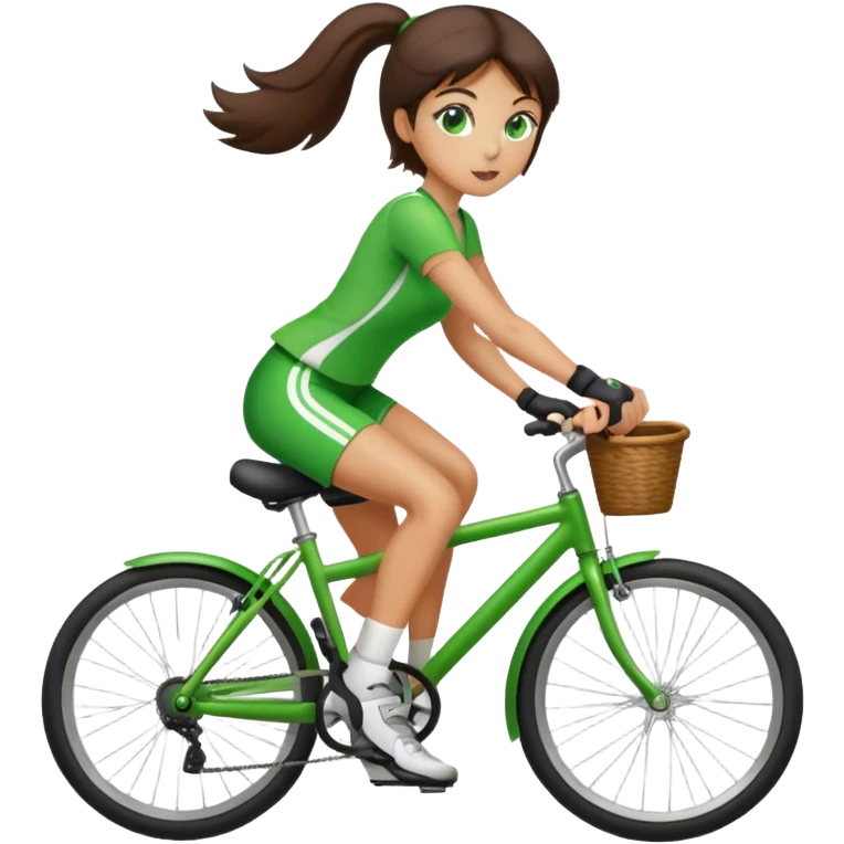  brunette girl with green eyes doing sports on a bicycle emoji