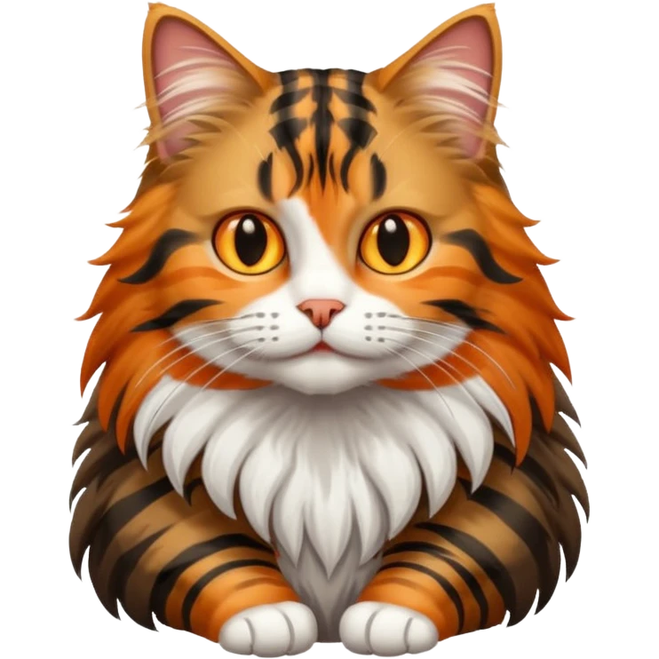 A long haired tabby cat with a white chest and white paws, emoji