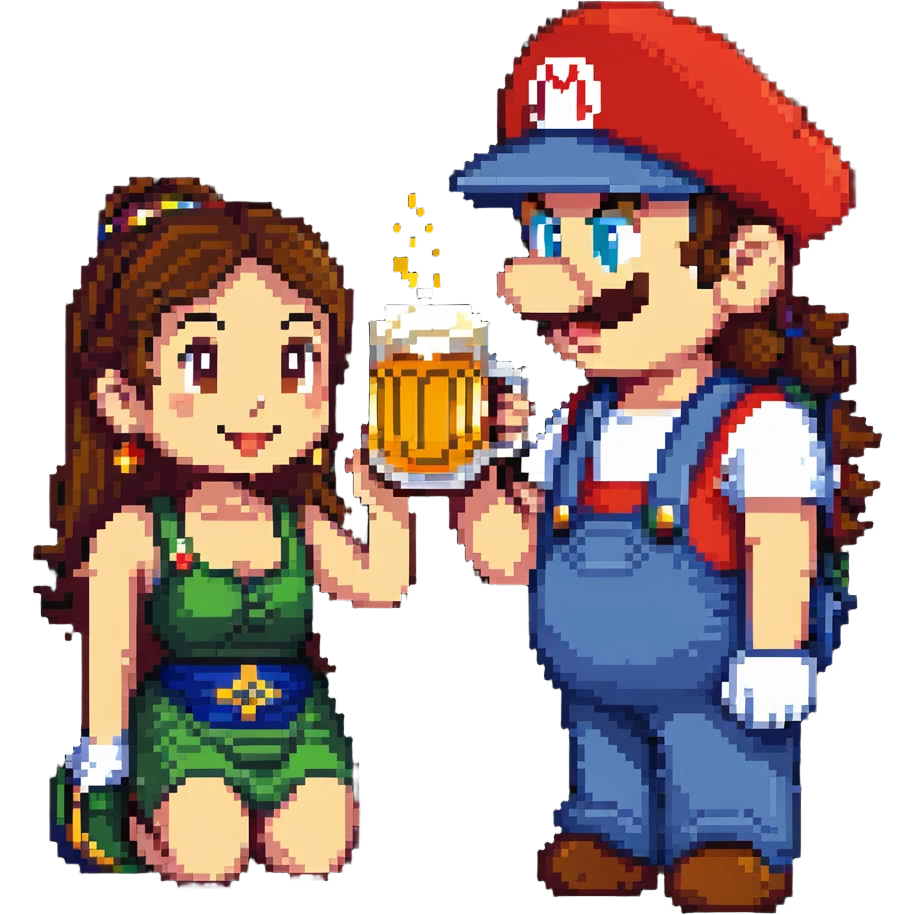 mario drinking beer with thai lady emoji