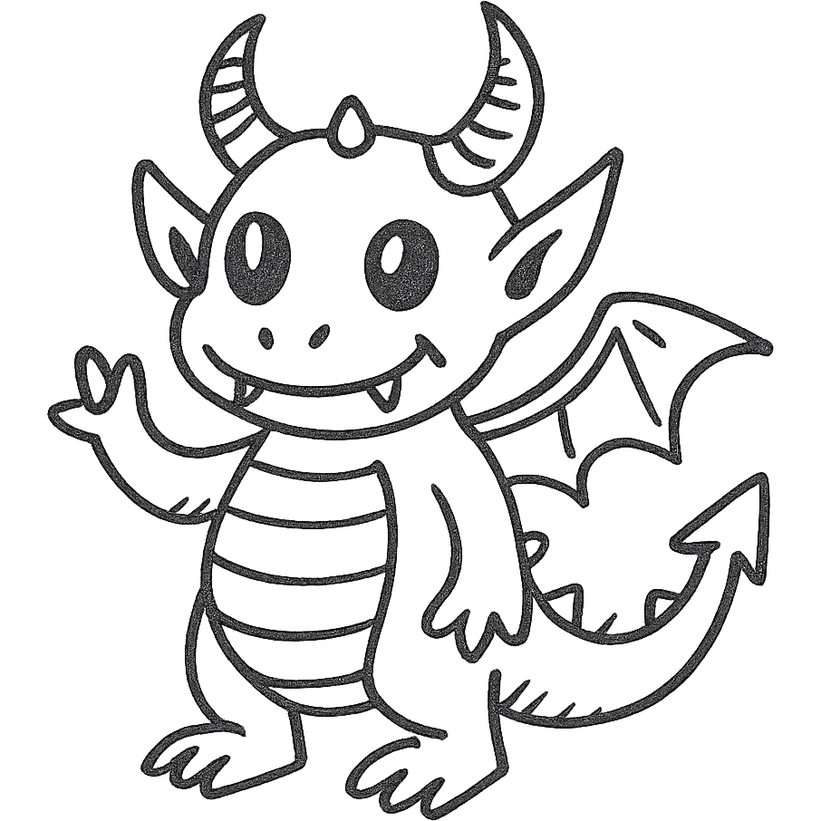 hand-drawn outlined kid dragon with demon and alien features emoji