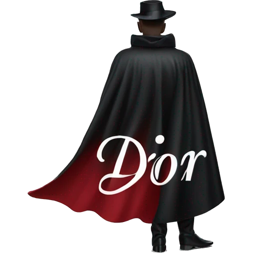 back profile of black magician, cape that says Dior, Dior logo on the cape emoji