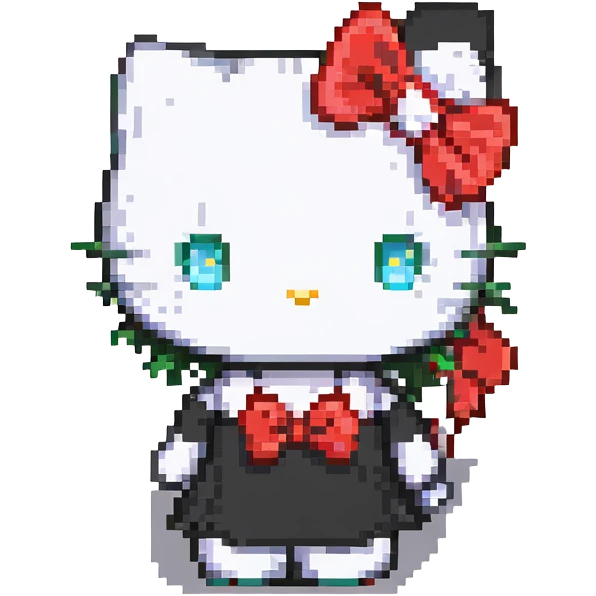 Hello Kitty with a red bow, chibi proportions pixel art emoji
