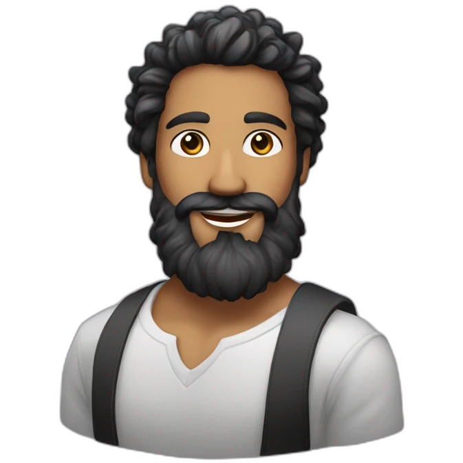 visage cheveux noir barbe blanche sourire emoji