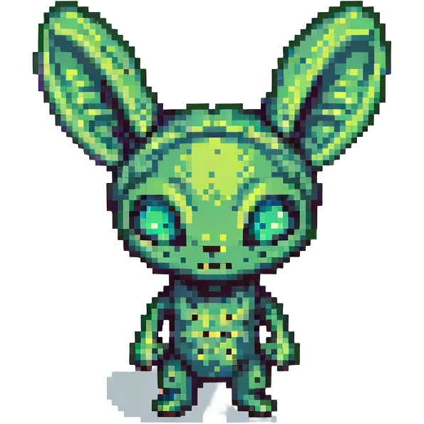 small green alien with big ears, inspired by Star Wars, cute pixel art style emoji