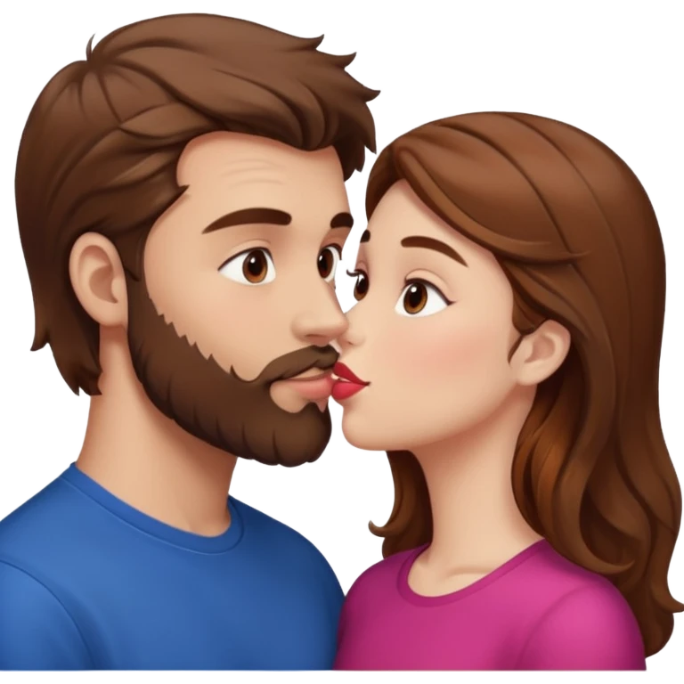 White man with brown hair and beard kissing lips with a white girl with brown hair emoji