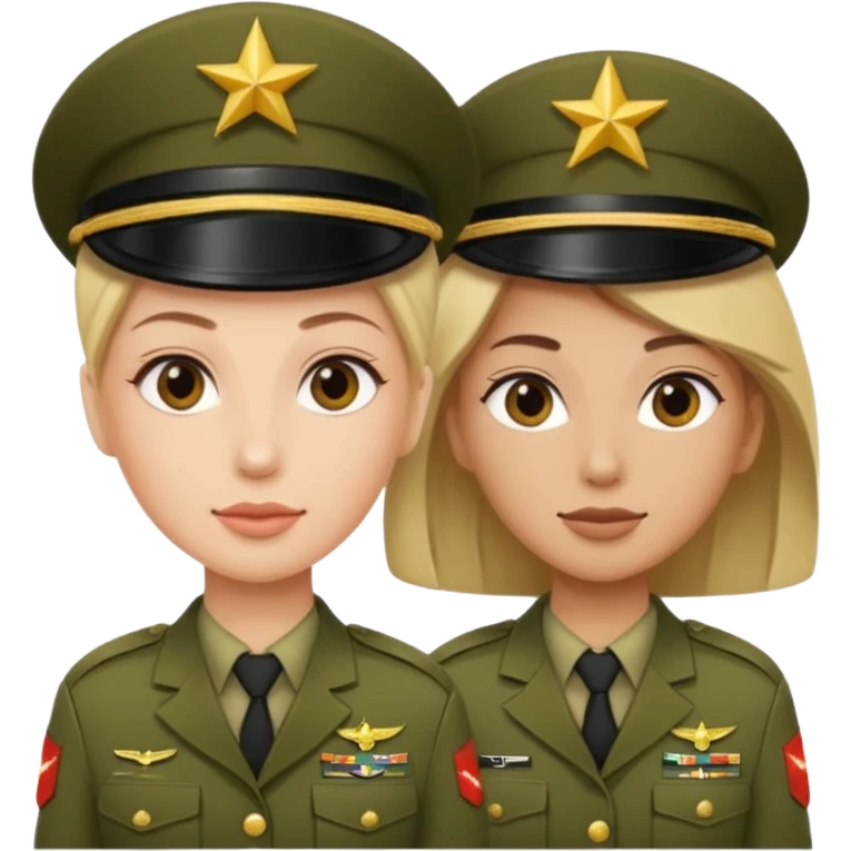 one emoji (female) wearing Army combat uniform and a second emoji (male) wearing the army green service uniform emoji