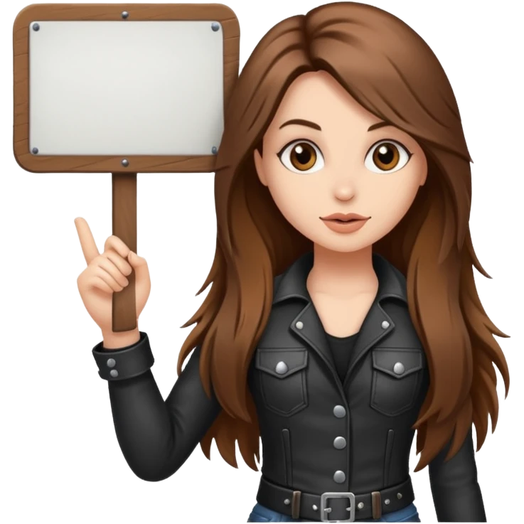 A fair skin rocker chick with long brown hair holding a large blank sign emoji