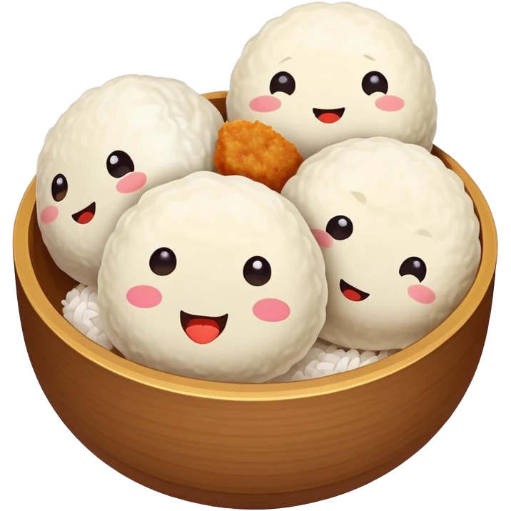 Ningbo rice balls with meat filling, simplified emoji style with bold outlines and bright colors, cartoon style round rice dumplings emoji