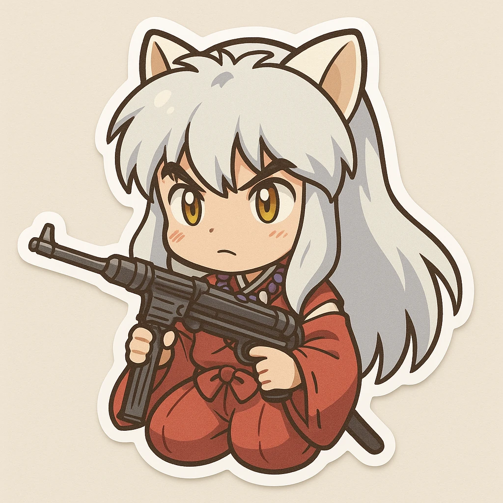 Character like inuyasha She has a gun mp40 in her hand emoji