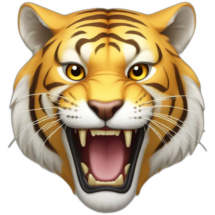 golden tiger, aggressive growls in profile with flattened ears emoji