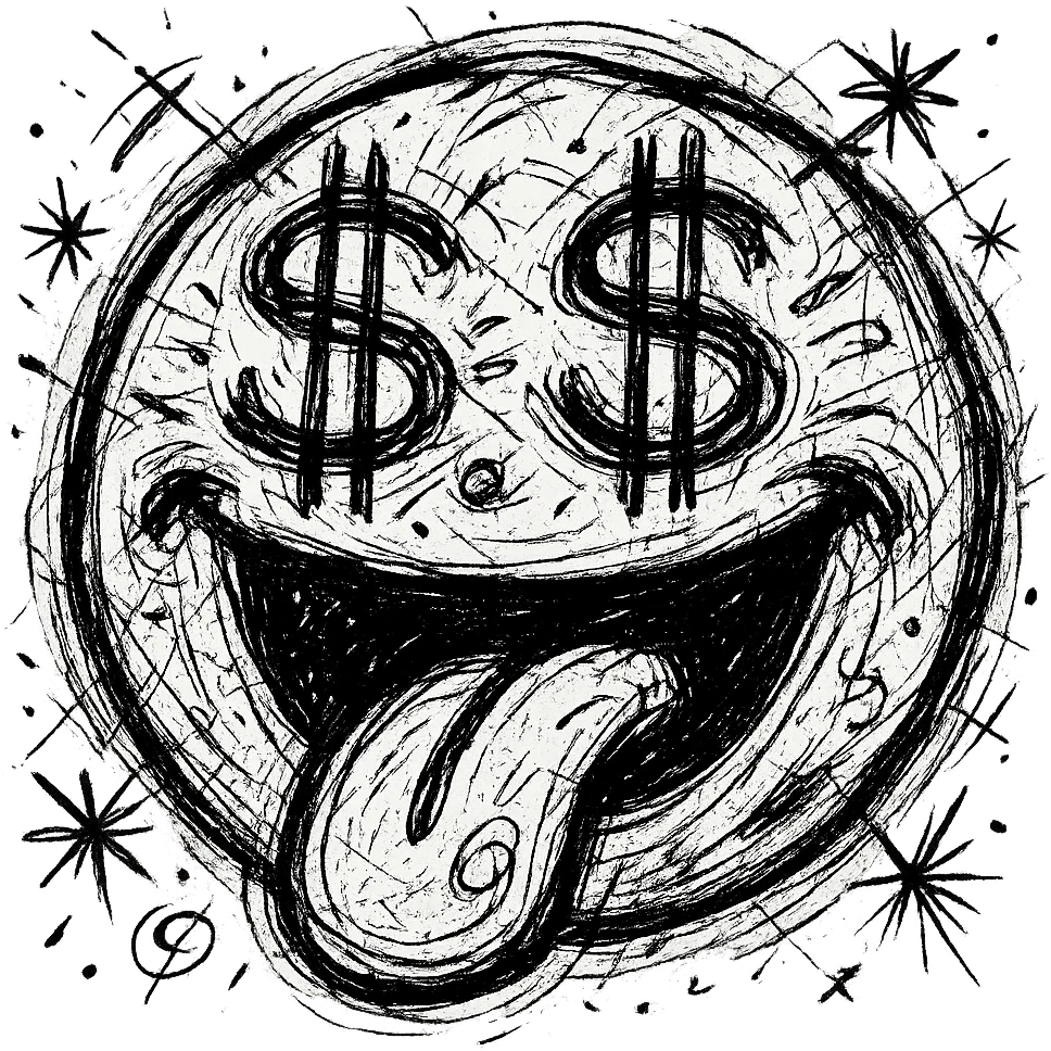 Upgrade this earth emoji with money sign eyes to have a 'cha-ching' face, emphasizing excitement and money with a big open mouth or tongue out, while keeping the original cute chaotic icon style adorable. emoji