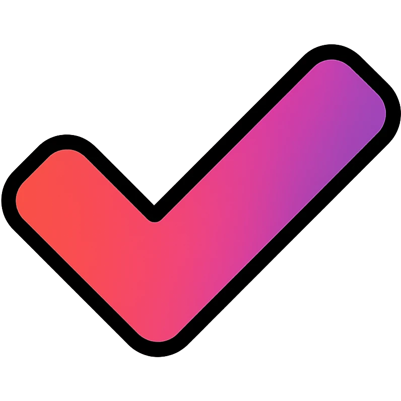 modern checkmark with red to violet gradient, color icon style emoji