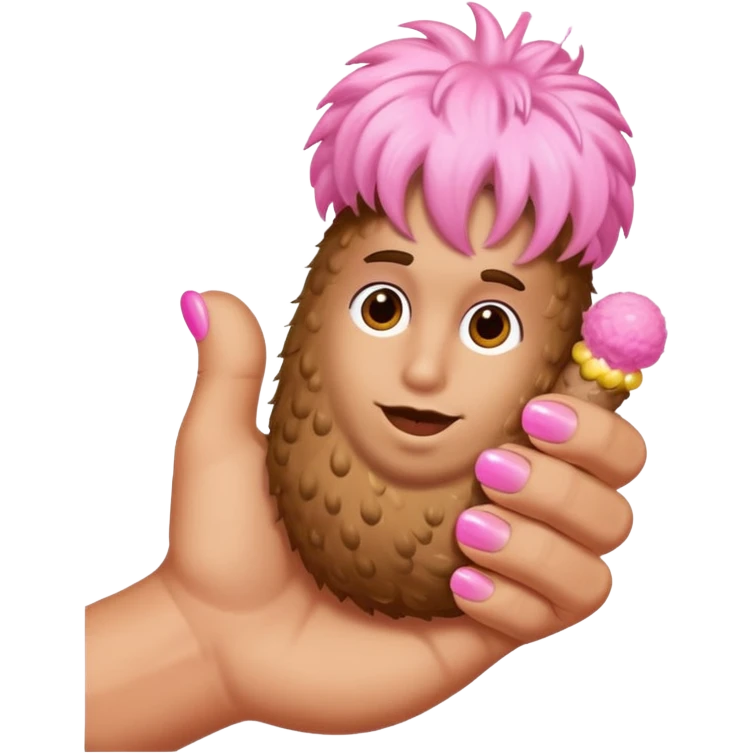 hand on big penis with pink tip and hair balls emoji