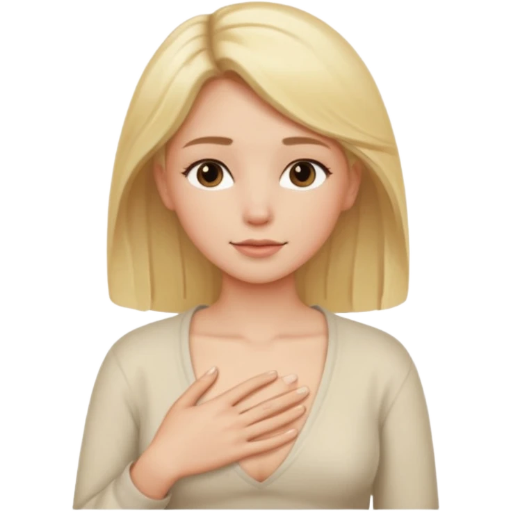 Elini göğsüne koyup rahatlayan,huzurlu kadın emoji