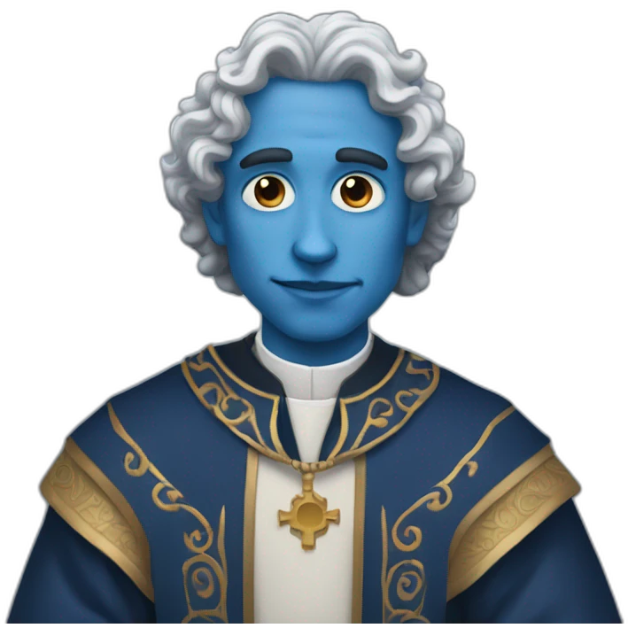 Clergyman with blue skin and dark blue long curly hair emoji