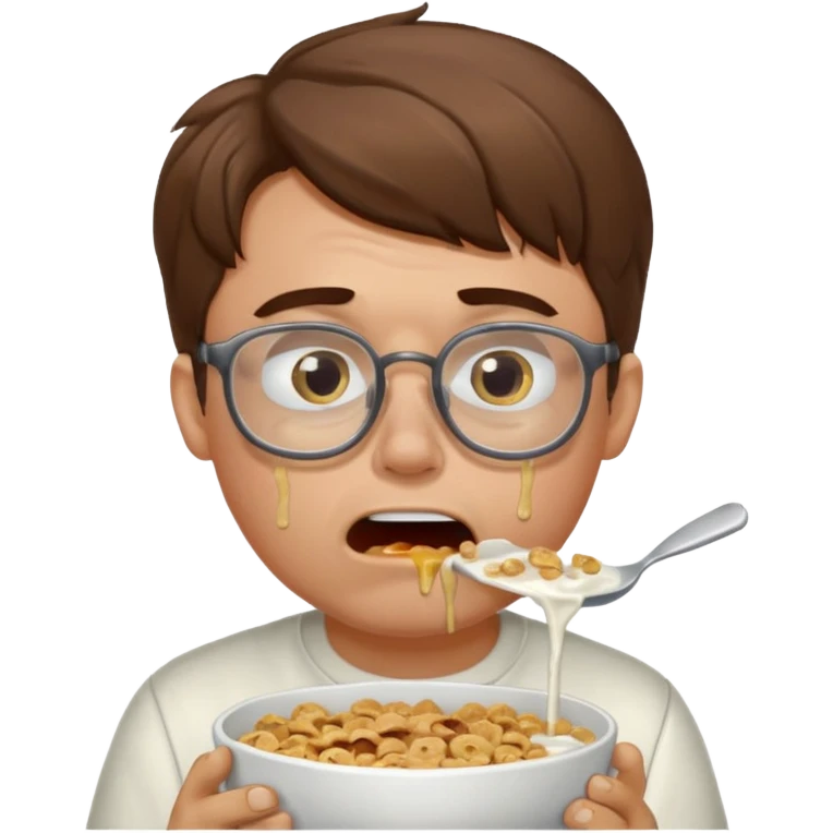 Vomit cereal sexy white man eating milk and cereal  and vomit sexy vomit crying man vomit brown hair glasses  emoji