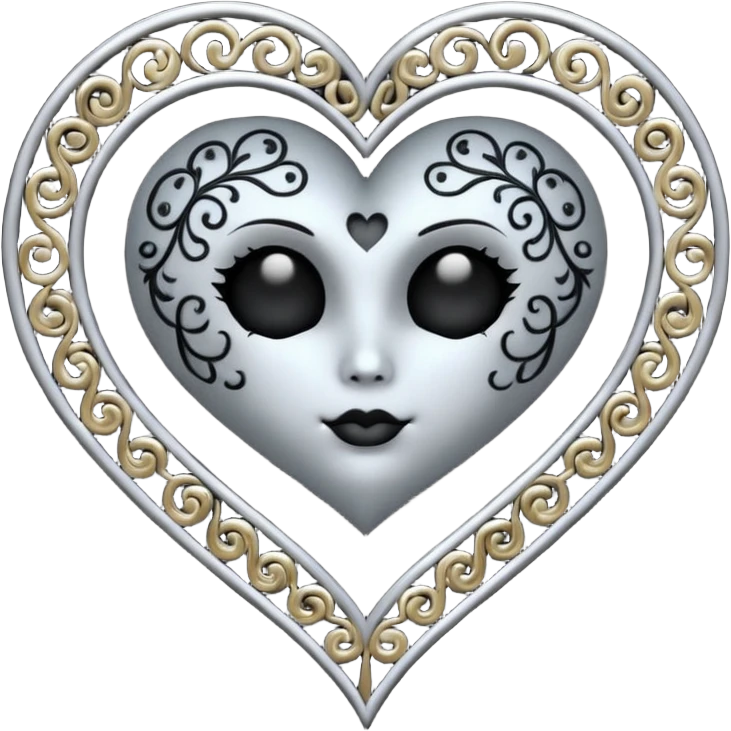 emo heart with full moon and silver filigree emoji