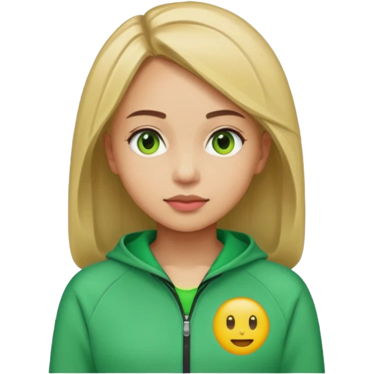 ​"A mosaic portrait of a girl in a green tracksuit, made of tiny emojis, digital art style, pixelated emoji textures, vibrant colors, creative composition." emoji